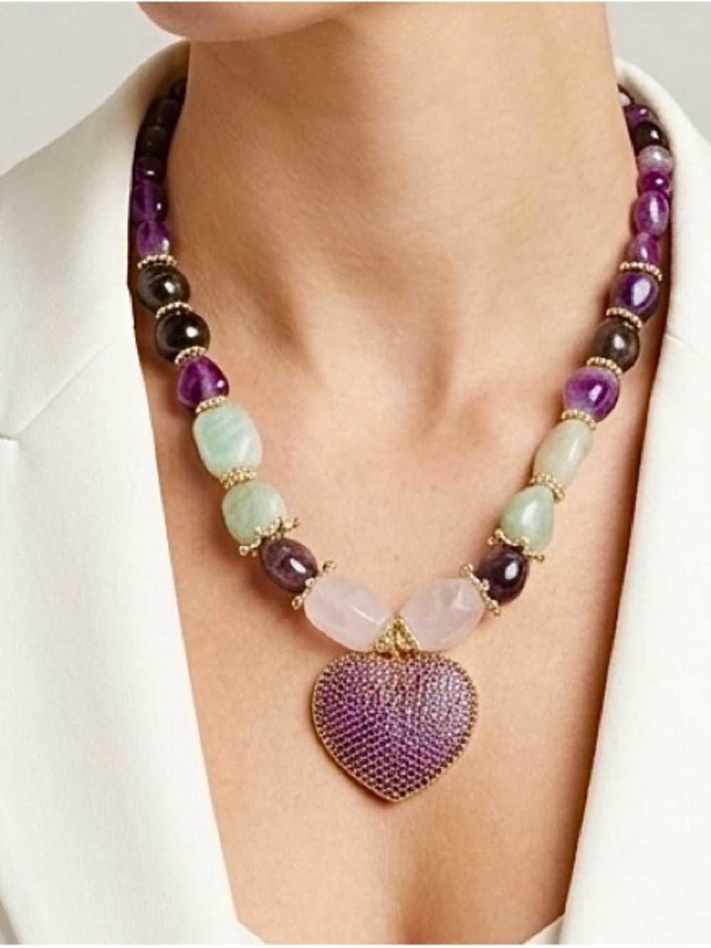 Pink Quartz Gemstone Handcrafted Necklace Heart Pendant